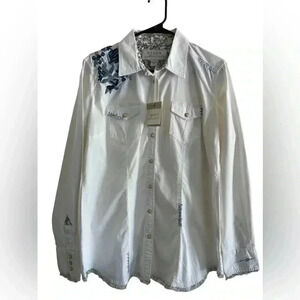 Ryan Michael Embroidered Blue Floral White shirt
